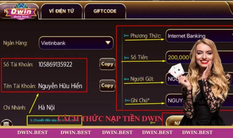 Cách thức nạp tiền DWIN
