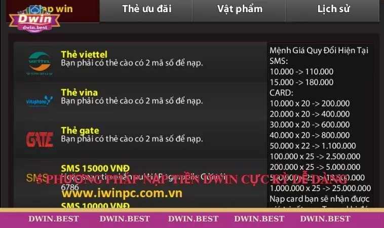 nap tien DWIN 2 5 phương pháp nạp tiền DWIN cực kỳ dễ dàng