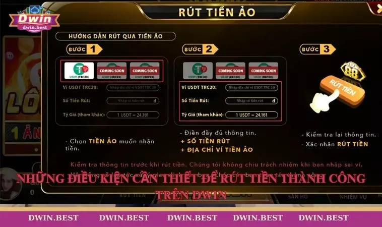 Những điều kiện cần thiết để rút tiền thành công trên DWIN
